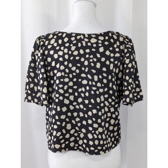 LOFT! BLACK, TAN SATINY PUFF SLEEVE, BOW BACK SPECKLED TOP, BLOUSE, SHIRT! SZ XS - Picture 3 of 8